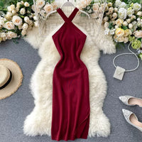 Elegant Solid Women'S Dresses Knitted V Neck Backless Elastic Dresses for Women Slim Bodycon Vestido De Mujer Outfits