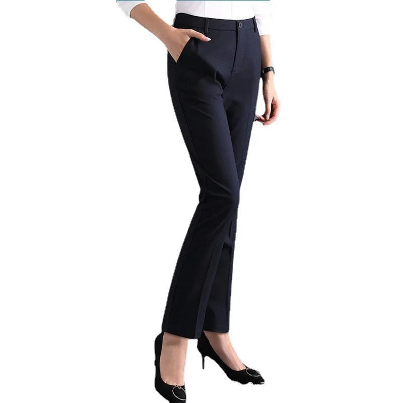 High Waist Straight Leg Thin Formal Pants for Women Black Workwear Tailored Trousers Comfortable Casual Polyester Fibre