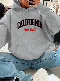 Women'S Autumn and Winter Casual Fashion Loose California West Coast Printed Hooded Drawstring Long Sleeved Warm Pullover