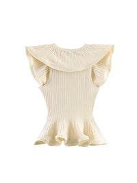 Women Knitted Top – Ruffle Sleeveless Slim Fit