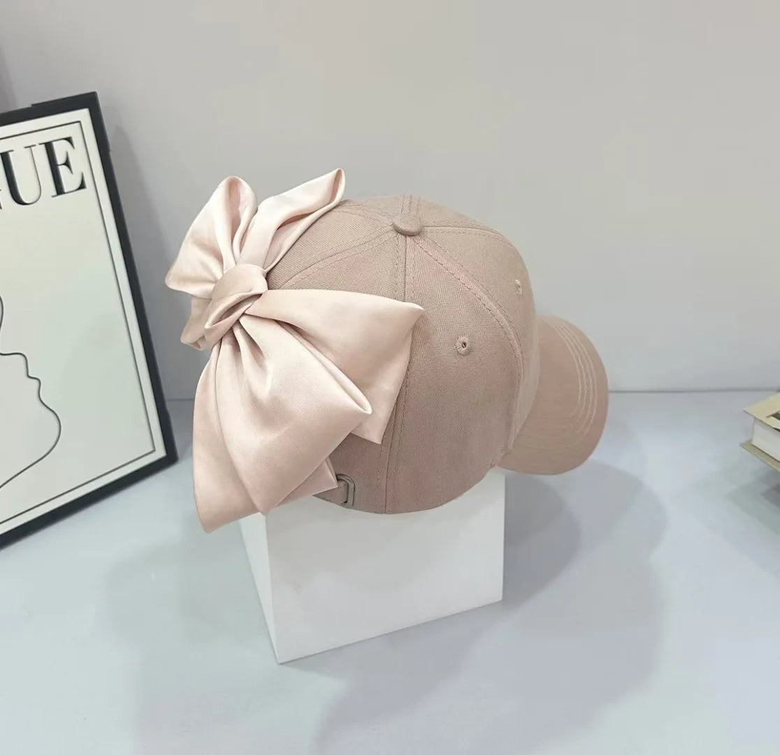 Summer Bowknot Baseball Cap - Fashion Satin Large Bow Back Detail Cap, UV Shade Visor Hat for Women