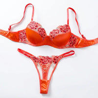 Elegant Lingerie Set Luxury Embroidery Satin Underwear Mesh Splicing Sexy Women'S Lingerie Orange Ultrathin Comfort Bralette Set