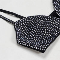 Sparkly Diamonds 3 Piece Short Sets Woman Outfits Rhinestones Luxury Birthday Cropped Jacket Top and Bra and Shorts Set Clubwear