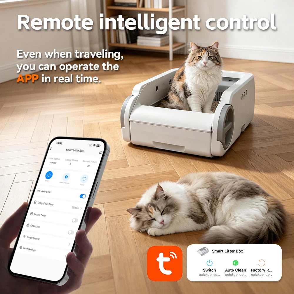 Open Automatic Cat Litter Box Smart Self-Cleaning Remote Control via App Cat Toilet Litter Tray New Electric Cat Toilet