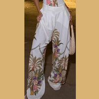 Elegant Floral Print Pants Set for Women Fashion Oversized Blazer + Corset Crop Top + Wide-Leg Pants Lady 2026 New Chic Outfits