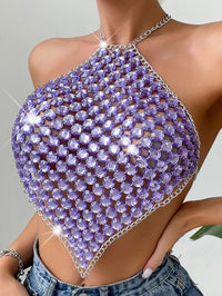 Sexy See through Metal Rhinestone Crop Top Women 2026 Summer Y2K Streetwear Tank Tops Club Beach Party Halter Top Rave Outfits