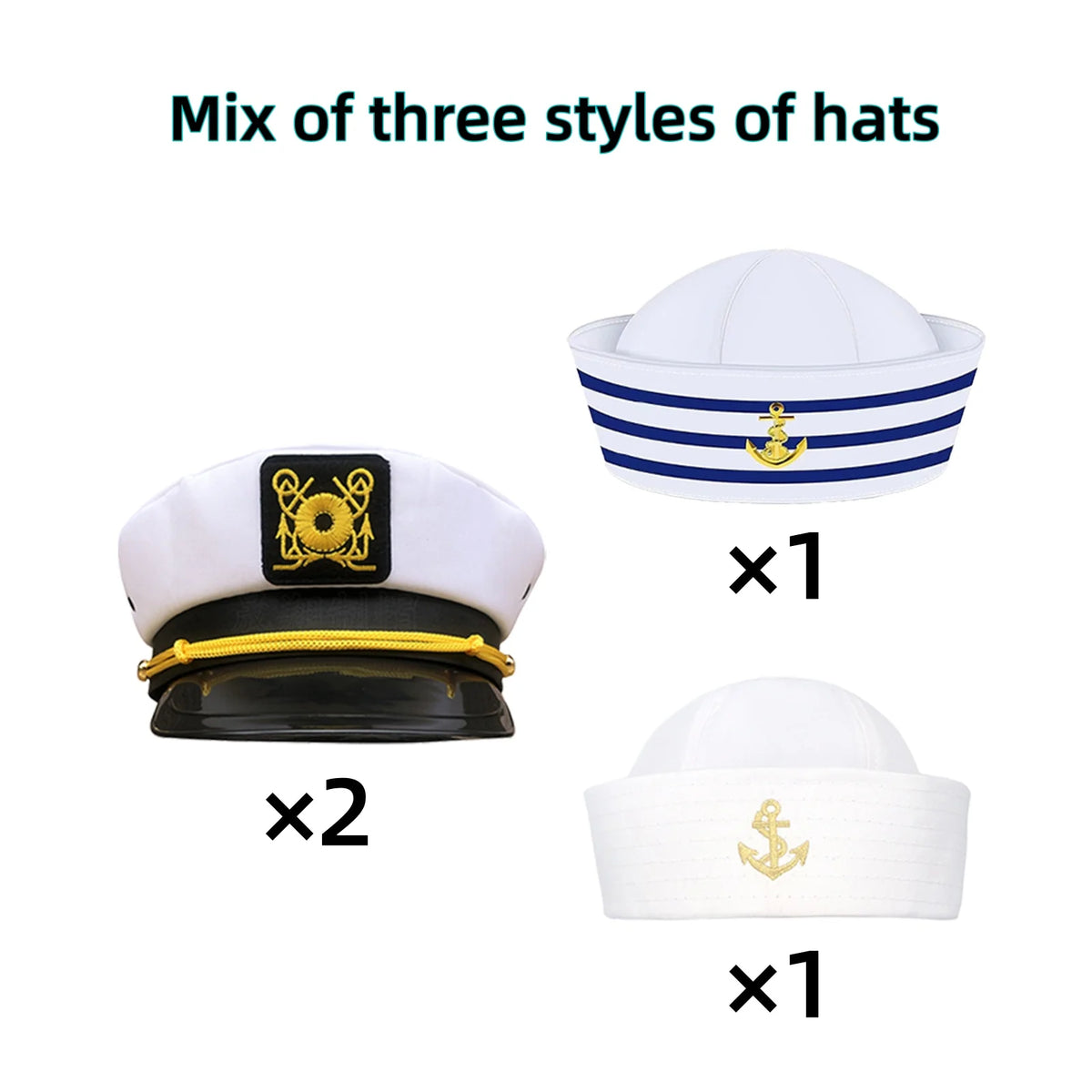 4-72PCS Captain Hats Adjustable White Sailors Hats Bachelorette Party Caps for Wedding Yacht Rock Theme Party Photo Props