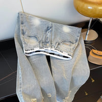 American Vintage Ripped Patchwork Jeans for Women New Spring Fall Light Blue High Waist Slim Loose Wide Leg Denim Trousers Stree