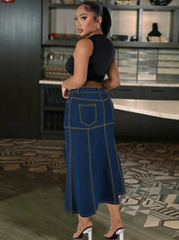 Summer New XL-5XL plus Size Clothes High Waist Denim Skirt for Women Washed Retro Pencil Skirt Hip-Covering Straight Long Skirt