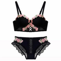 Vintage Floral Lingerie Set Cream Lace Bralette, Retro Push up Bra for Small Bust Women Pure & Sensual Embroidered Wireless