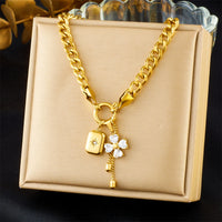 316L Stainless Steel Flower Zircon Starburst Square Pendant Necklace Bracelet Set Women New Waterproof Jewelry Gift Set