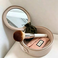 Christian  ’S Bag Luxury Apricot round Handheld Makeup Organizer Pouch with Zipper & Built-In Mirror Portable Travel Cos