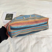 Rainbow Stripe Straw Woven Evening Clutch,Women Fresh Bohemian Versatile Purse for Party & Beach,Fashion Casual Chic Handbag