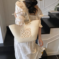 French-Style Woven Tote Bag Beach Vacation Style Single-Shoulder Bag, Large-Capacity Handbag Fashionable Market Basket Straw Bag