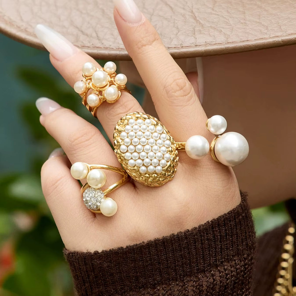Bague Épaisse Femme | Acier Inoxydable et Perles