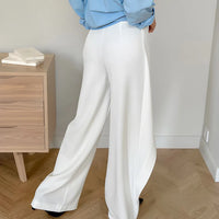Stylish High Waist Ladies Patchwork Female Long Pants 2026 Summer White Straight Trousers for Women
