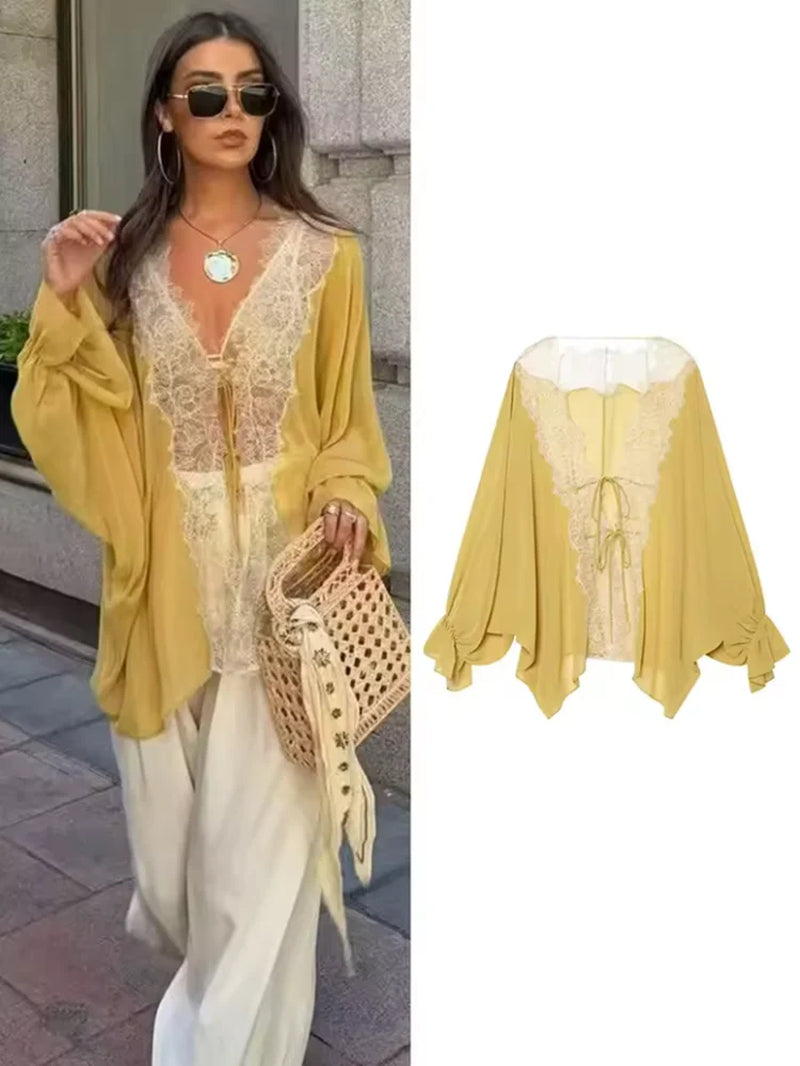 Blouse Dentelle Femme | Manches Longues Élégantes