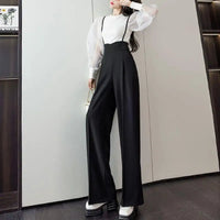 Summer Female Queen Casual Versatile High Waisted Overalls with Suspenders Wide Leg Pantsfor Women Daily Wear