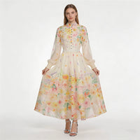 Elegant Sweet Romantic Puff Sleeve Floral 2 Pieces Skirt Set Women Chiffon Shirt Top Elastic Waist Midi Skirt Elegant Woman Set