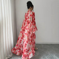2026 Summer Women'S Stand Collar Printed Ruffle Chiffon Blouse Resort Style Flowing Cover-Up Summer Dresses 2026 Vestidos Boho