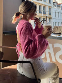 Lace Up Backless Sweater Women – Long Sleeve
