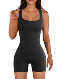 Plus Size 1XL-5XL Women'S Slim Fit Sports Jumpsuit Ribbed Square Neck Sleeveless Casual Comfortable Jumpsuit