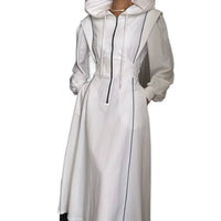 Elegant Korean Dongdaemun Long Hooded Dress Classy Fashionable Korean Style Polyester Fabric Long Sleeve High Waist Skirt