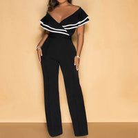 2026 Spring and Summer New Fashion Grace Contrast Color Women'S Jumpsuit Sexy V-Neck Ruffled Casual One-Piece Suit Jumpsuit