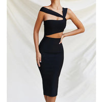 Josiaoprah Autumn Winter Midi Dress Women Bodycon Bandage Hollow Out Nightclub Dresses Elegant Sleeveless Sexy Party Club Dress