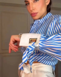 Women'S Shirt 2026 Summer New Fashion Bow-Tie Striped Shirt Jacket for Women Elegance Chic New Daily Ladies Shirt