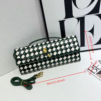 Women'S Checkered Woven Clutch Bag Gold Knot Clasp Convertible Strap Multi-Color