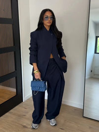 Casual Women'S Pants Set Full Sleeve One Button Jacket Straight Bottom Female Solid Sets 2026 Summer Fashion Chic Lady Outfit