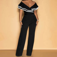 2026 Spring and Summer New Fashion Grace Contrast Color Women'S Jumpsuit Sexy V-Neck Ruffled Casual One-Piece Suit Jumpsuit