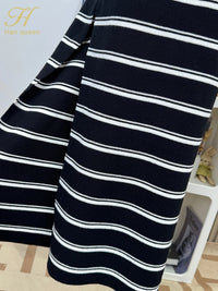 Korean 2 Pieces Set Women'S Knitted Bottoming Striped Black Pencil Sheath Knit Sexy Slit Casual Lady Skirt Suit