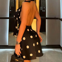 Halter Neck Party Dresses for Woman Polka Dot Dress Sexy Strappy Deep V Backless Vestidos New Fashion Leace-Up Temperament Slim