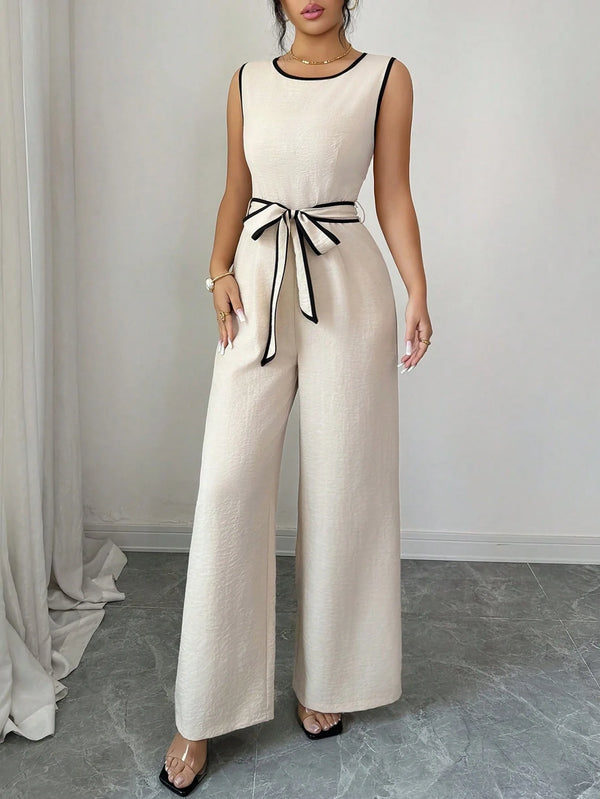2026 New Spring Rafferiza Casual Vacation round Neck Color-Block Sleeveless Women'S Jumpsuit Clothing Y2K、 Beach