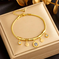 316L Stainless Steel Roman Numerals White Zircon Charm Necklace Bracelets for Women New Trend Non-Fading Jewelry Set