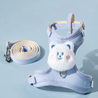 Summer Cute Animal Harness Leash Set Breathable Anti-Lost Dog Chest Straps Cartoon Adjustable Pet Walking Harnesses Lead Pet