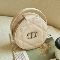 Christian  ’S Bag Luxury Apricot round Handheld Makeup Organizer Pouch with Zipper & Built-In Mirror Portable Travel Cos