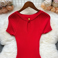 Korean Fashion A-Line Knitted Short Dress 2026 New Y2K Summer Red Black Pleated Party Dress Streetwear Lady Vestidos