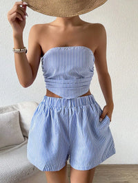 Ensemble Deux Pièces Femme | Crop Top Bleu et Blanc