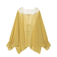 Women Lace Patchwork Lantern Long Sleeve Blouse Tops 2026 Summer New Tie-Up Loose Sheer Blouse Female Irregular High Street Tops