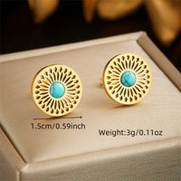 316L Stainless Steel Tree of Life Turquoise Golden Necklace Earrings for Womens 2024 New Party Gift Fashion Jewelry Set