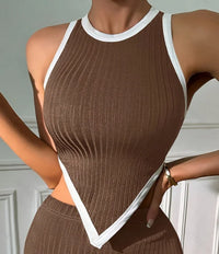 Women'S Elegant New Summer Ribbed Vest Paired with a Short Skirt Fashion Set