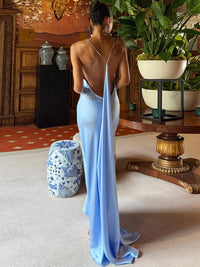 Sexy Women'S Solid Satin Backless Halter Long Dress Ribbon Sleeveless Slit Female Dresses 2026 Summer Lady Chic Evening Robes
