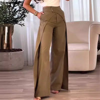 2026 Women'S Elegant Pants New Staggered Design High Waist Casual Wide Leg Pants Solid Slim Fit Trousers for Women Flare Pants