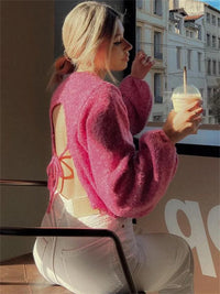 Lace Up Backless Sweater Women – Long Sleeve