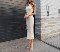 Temperament Solid Color Vest Skirt Summer New Polo Neck Sweater Skirt Tight Waist Slim Knitted Dress