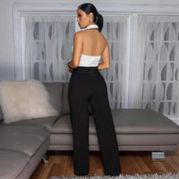 European and American Trendy Women'S Clothing with a Small Patchwork Sleeveless Wide-Leg Jumpsuit
