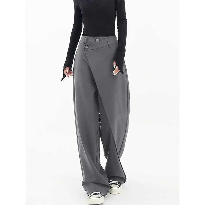 Irregular Solid Women Pants Spring Autumn Loose Streetwear Pantalones De Mujer Fashion Patchwork Wide Leg Trousers